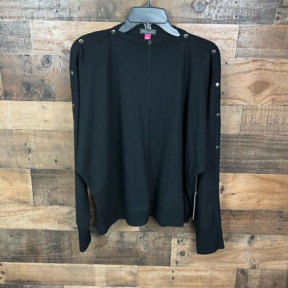 Vince Camuto Sweater Boat Neck Snap Trim Rich Black Dolman Long Sleeve M - Picture 11 of 11